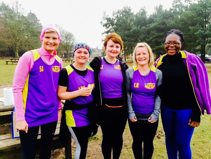 Susan, Kathleen, April, Lucie and Modupe braved the soggy and slippy Rushmere course